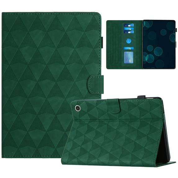 Allytech Case for Amazon Fire HD 10/HD 10 Plus (11th Gen, 2021), Embossed Pattern PU Leather Case with Card Slots & Pen Holder, Multi-Angle Viewing Stand Auto Sleep Wake Shockproof Flip Case, Green