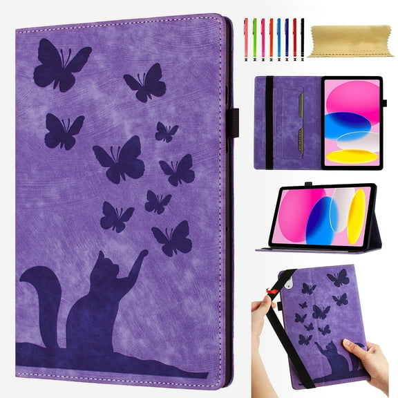 Allytech Case for Amazon Kindle Fire HD 8 8.0" Tablet (6th/7th/8th Gen,2016/2017/2018) with Pen Holder & Card Pocket, Auto Sleep Wake Multi-Angle Viewing Shockproof Soft TPU Back Cover, Purple