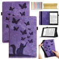 thumbnail image 1 of Allytech Case for Amazon Kindle Paperwhite 7th Gen 2015/10th Gen 2018 with Pen Holder & Card Pocket, Lovely Pattern Auto Sleep Wake Multi-Angle Viewing Shockproof Soft TPU Back Cover, Purple, 1 of 9