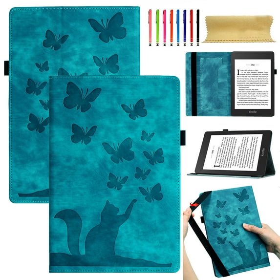 Allytech Case for Amazon Kindle Paperwhite 7th Gen 2015/10th Gen 2018 with Pen Holder & Card Pocket, Lovely Pattern Auto Sleep Wake Multi-Angle Viewing Shockproof Soft TPU Back Cover, Green