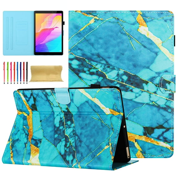 Allytech Case for Amazon Kindle Paperwhite 7th Gen 2015/10th Gen 2018 with Pen Holder & Card Slots, Multi-Angle Viewing Stand PU Leather Auto Sleep Wake Shockproof Flip Case, Gold Blue Marble