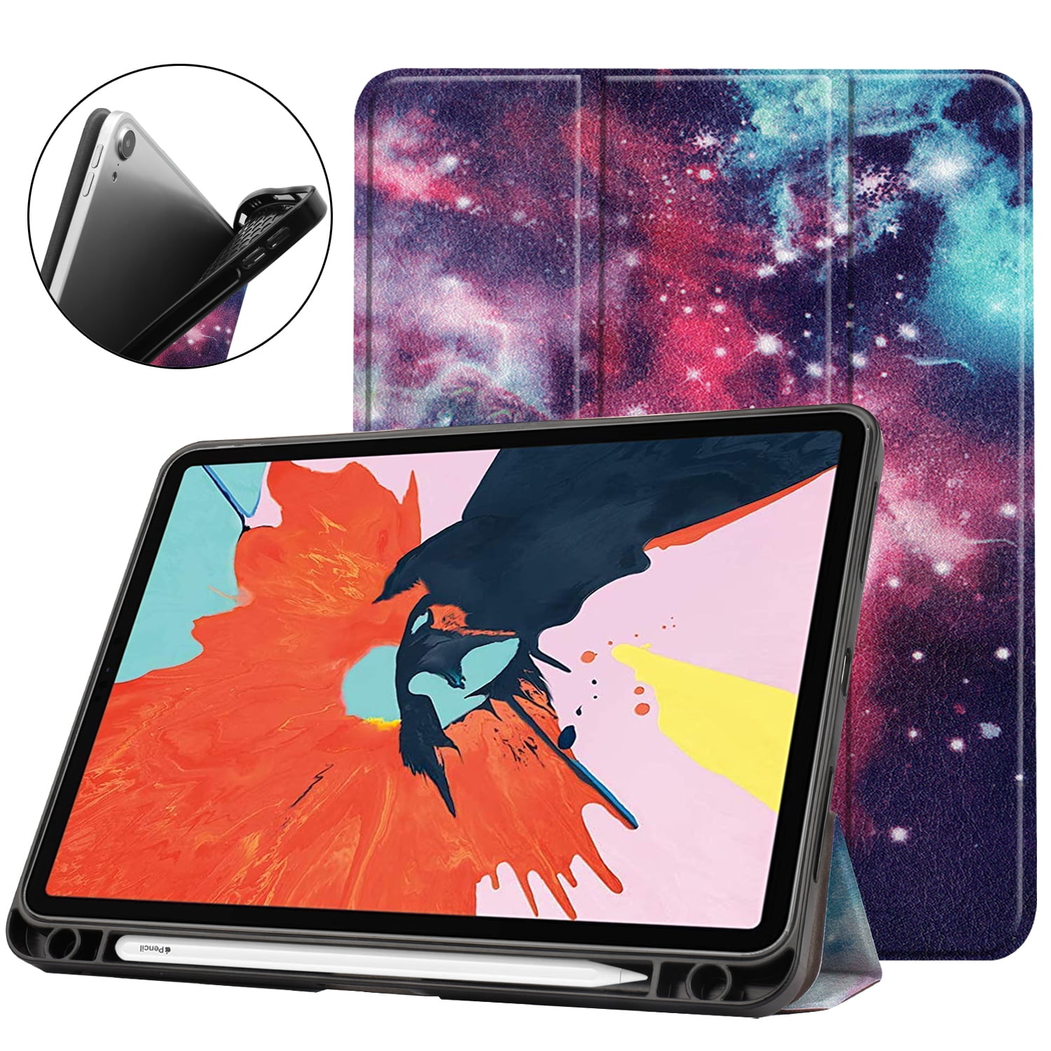 Allytech Case for Apple iPad 10.9" 2020 / iPad Air 4th Generation - Build-in Pencil Holder Ultra Thin Lightweight Shockproof Auto Sleep Wake Multi Angle Stand, Galaxy