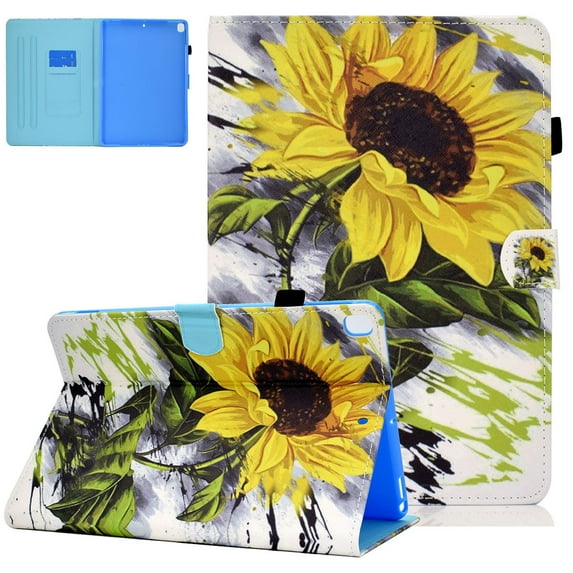Allytech Case for Apple iPad 6th Generation 2018 /iPad 5th Generation 2017 /iPad Air 2 2014 /iPad Air 2013 Tablet 9.7 Inch, Slim Leather Smart Stand Wallet Cute Cover with Auto Sleep Wake, Sunflower