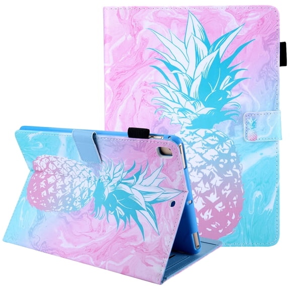 Allytech Case for Apple iPad 8th7th Generation 10.2" 2020/2019 Released, Premium PU Leather Folio Flip Multi Angle Stand Cards Holder Smart Cover with Auto Sleep Wake Feature/ Pencil Holder,Pineapple