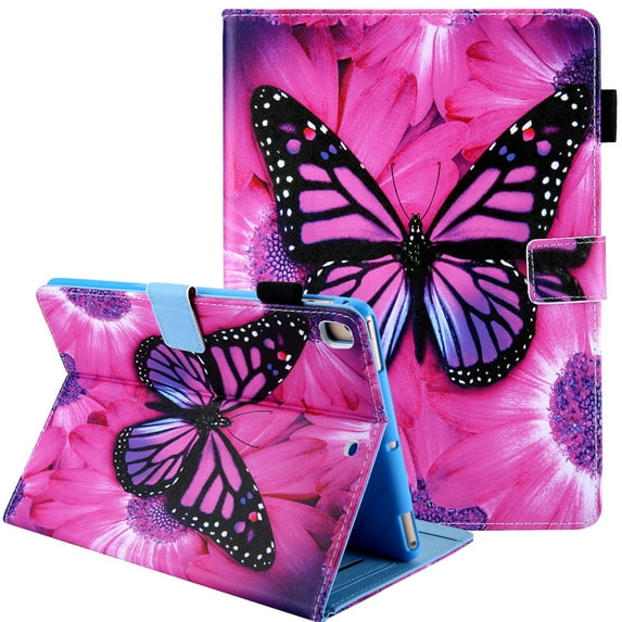 Allytech Case for Apple iPad 9th/8th/7th Gen 10.2" 2021/2020/2019 Released, Premium PU Leather Folio Flip Multi Angle Stand Cards Holder Smart Cover with Auto Sleep Wake/Pencil Holder (Butterfly)