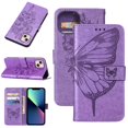 thumbnail image 1 of Allytech Case for Apple iPhone 14,Shockproof Butterfly & Flower Embossed Pattern PU Leather Wallet Case Magnetic Folio Flip Kickstand Cover with Card Slots Phone Cover with Wrist Strap,Lightpurple, 1 of 9