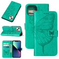 thumbnail image 1 of Allytech Case for Apple iPhone 14,Shockproof Butterfly & Flower Embossed Pattern PU Leather Wallet Case Magnetic Folio Flip Kickstand Cover with Card Slots Phone Cover with Wrist Strap,Green, 1 of 9