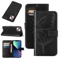 thumbnail image 1 of Allytech Case for Apple iPhone 14,Shockproof Butterfly & Flower Embossed Pattern PU Leather Wallet Case Magnetic Folio Flip Kickstand Cover with Card Slots Phone Cover with Wrist Strap,Black, 1 of 9