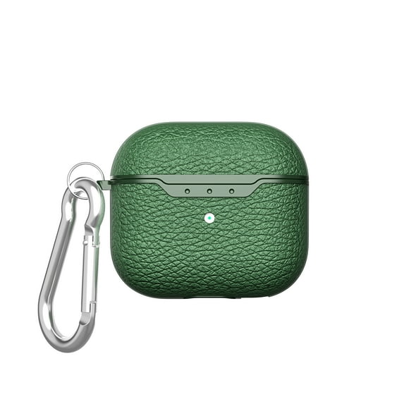 Allytech Case Compatible with AirPods 3rd Generation (2021 Released), Lychee Texture PU Leather Anti-Scratch Skin with Key-Chain Accessories for Women Men Case for Air-Pods 3 2021, Green