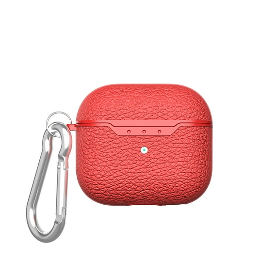Allytech Case Compatible with AirPods 3rd Generation (2021 Released), Lychee Texture PU Leather Anti-Scratch Skin with Key-Chain Accessories for Women Men Case for Air-Pods 3 2021, Red