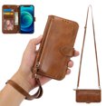 thumbnail image 1 of Allytech Case Compatible with Apple iPhone X/iPhone XS,Premium PU Leather Shockproof Magnetic Flip Holder Card Slots Wallet Zipper Pocket Phone Case with Crossbody Strap & Hand Strap,Brown, 1 of 10