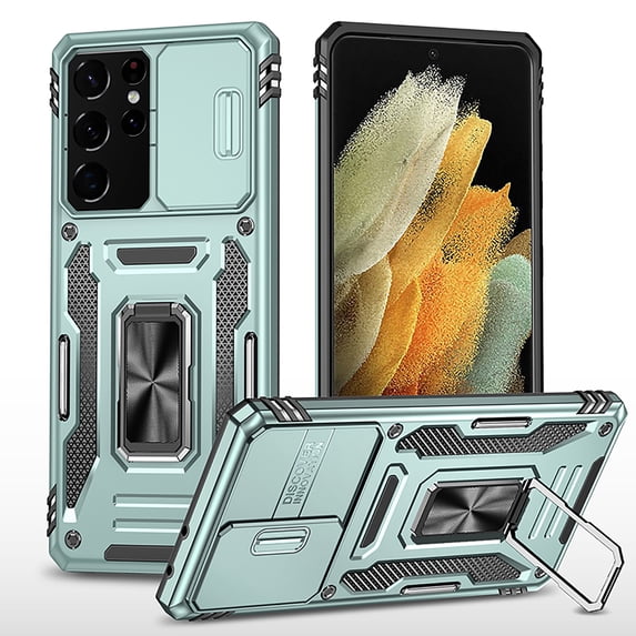 Allytech Case Compatible Samsung Galaxy S21 Ultra, Heavy Duty Rugged Case with Kickstand Pocket Shockproof,Slide Holder Back Cover for Samsung Galaxy S21 Ultra 6.8 inch, Gray,Darkgreen