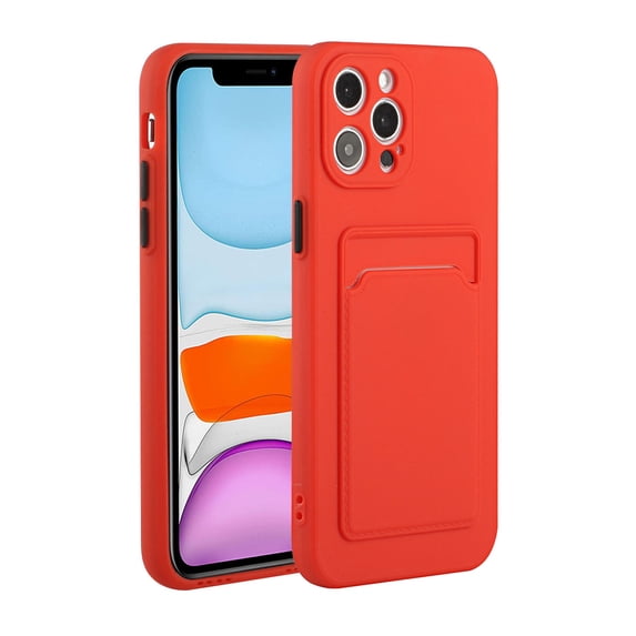 Allytech Case Compatible with Apple iPhone 14 Pro Max 2022(6.7 inch), Slim Thin Soft TPU Phone Cover with Credit Card Holder Slot on Back, Red
