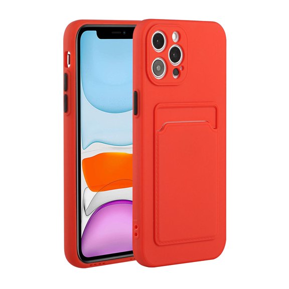 Allytech Case Compatible with Apple iPhone 14 Pro Max 2022(6.7 inch), Slim Thin Soft TPU Phone Cover with Credit Card Holder Slot on Back, Red