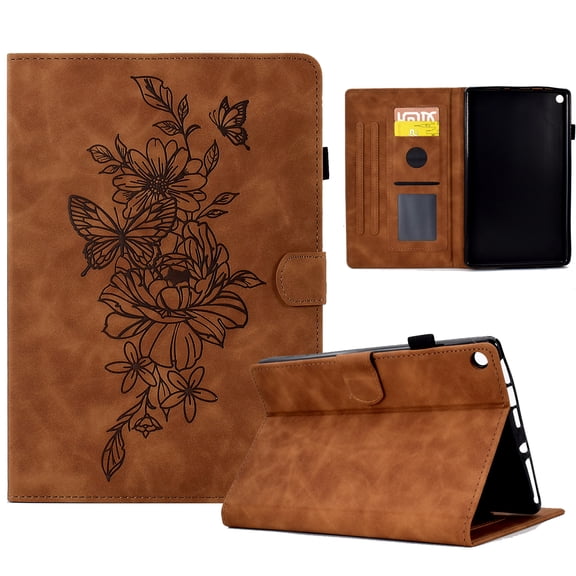 Allytech Case for Fire HD 8 inch 8th Gen 2018/ 7th Gen 2017/ 6th Gen 2016, Flip Stand PU Leather TPU Back Shockproof Card Slots/Pen Holder Case for Amazon Kindle Fire HD 8 2018/2017/2016, Brown
