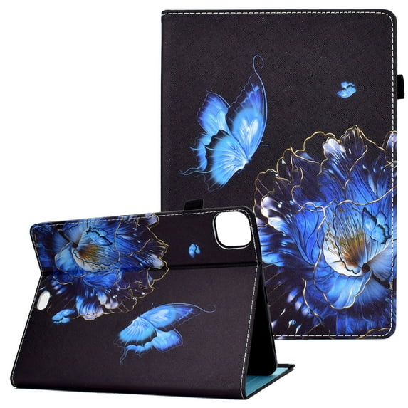 Allytech Case Fit New iPad Pro 11 inch Case 2021(3rd Gen)/Pro 11 2nd Gen 2020, Shockproof PU Leather Book Stand Style Cover Design Auto Sleep Wake Magntic Sleeve with Pencil Holder, Floral & Butterfly