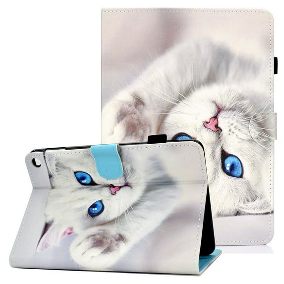 Allytech Case Fits for All-New Fire HD 10 Plus 2021(11th Gen), Fire HD 10.1" 2021 Case, Premium PU Leather Folding Stand Wallet Case with Auto Sleep Wake for Fire HD 10.1", White Cat