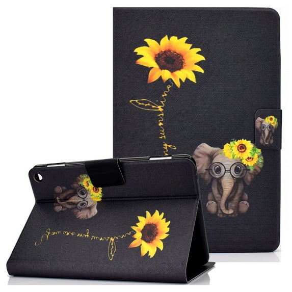 Allytech Case Fits for All-New Fire HD 10 Plus 2021(11th Gen), Fire HD 10.1" 2021 Case, Premium PU Leather Folding Stand Wallet Case with Auto Sleep Wake for Fire HD 10.1" 2021, Sunflower Elephant