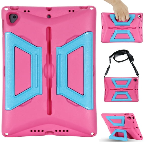 Allytech Case Fits for iPad 9th Gen 2021/8th Gen 2020/7th Gen 2019, iPad 10.2" 2021 Case with Pencil Holder, Slim EVA Kids Friendly Shock Proof Kickstand Shoulder Strap Cover for iPad 10.2, Rose