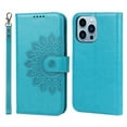 thumbnail image 1 of Allytech Case For iPhone 13 Pro 6.1 inch,Sun Flower Pattern Embossed Purse Kickstand PU Leather Flip Wallet Shockproof Magnetic Cover with Wrist Strap.For iPhone 13 Pro,Blue, 1 of 6