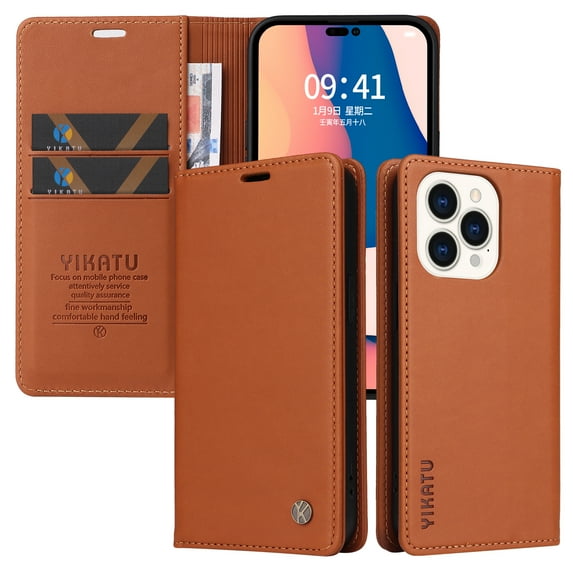 Allytech Case For iPhone 13 Pro Max 6.7 inch,Business Solid Color Magnetic Closure PU Leather Flip Wallet Card Slots Kickstand Soft TPU 360 Protection Shockproof Cover.For iPhone 13 Pro Max,Yellow