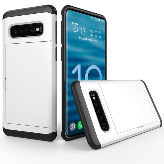 Allytech Case for Galaxy S10 Case Hybrid Galaxy S10 Wallet Case Dual Layer Protective Shell Hard PC Soft TPU Bumper Credit Cards Slot Cover for 2019 Samsung Galaxy S10 6.1"- White