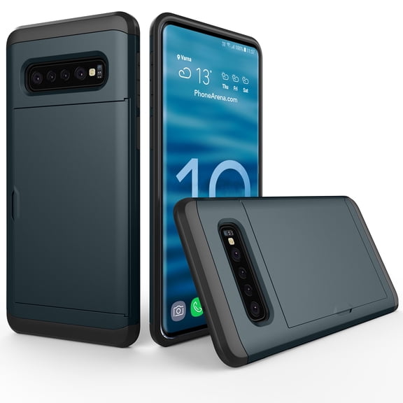 Allytech Case for Galaxy S10 Case Hybrid Galaxy S10 Wallet Case Dual Layer Protective Shell Hard PC Soft TPU Bumper Credit Cards Slot Cover for 2019 Samsung Galaxy S10 6.1"- Darkblue