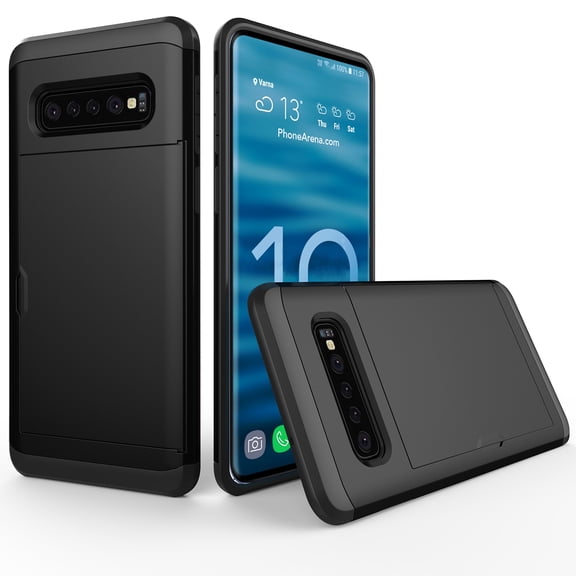 Allytech Case for Galaxy S10 Plus Case Hybrid Galaxy S10 Plus Wallet Case Dual Layer Protective Shell Hard PC Soft TPU Bumper Credit Cards Slot Cover for 2019 Samsung Galaxy S10 Plus 6.4"- Black