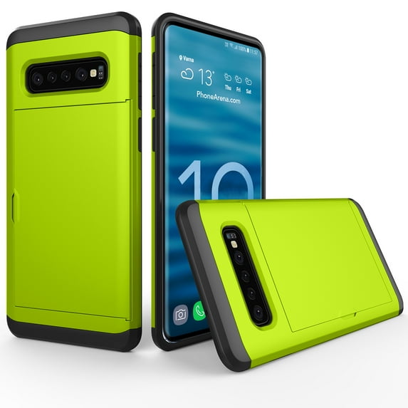 Allytech Case for Galaxy S10 Plus Case Hybrid Galaxy S10 Plus Wallet Case Dual Layer Protective Shell Hard PC Soft TPU Bumper Credit Cards Slot Cover for 2019 Samsung Galaxy S10 Plus 6.4"- Green