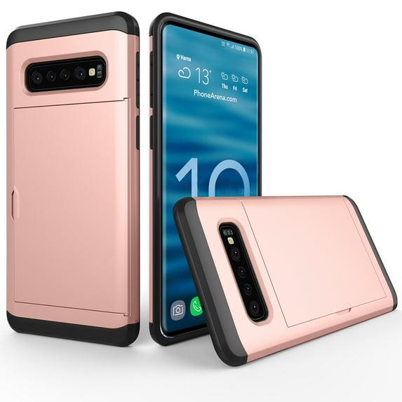 Allytech Case for Galaxy S10 Plus Case Hybrid Galaxy S10 Plus Wallet Case Dual Layer Protective Shell Hard PC Soft TPU Bumper Credit Cards Slot Cover for 2019 Samsung Galaxy S10 Plus 6.4"- Rosegold