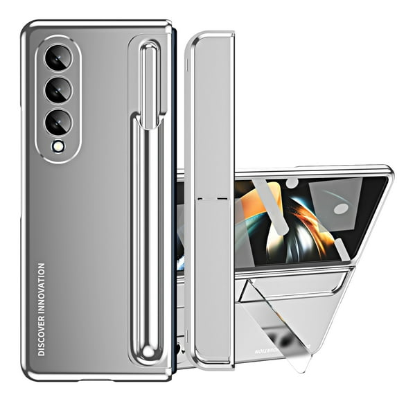 Allytech Case for Galaxy Z Fold 4 (2022), Galaxy Z Fold4 5G 7.6 inch Cover with Screen Protector & Stylus Pen Holder, Anti-Slip Removable Bracket Stand Case for Samsung Galaxy Z Fold 4, Silver