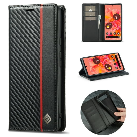 Allytech Case for Googel Pixel 6 Pro 5G 2021 Cover, Carbon Fiber Pattern Drop Protection Anti Shock protective TPU Slim Case with Card Slots Holder for Googel Pixel 6 Pro 6.7" 2021, Black