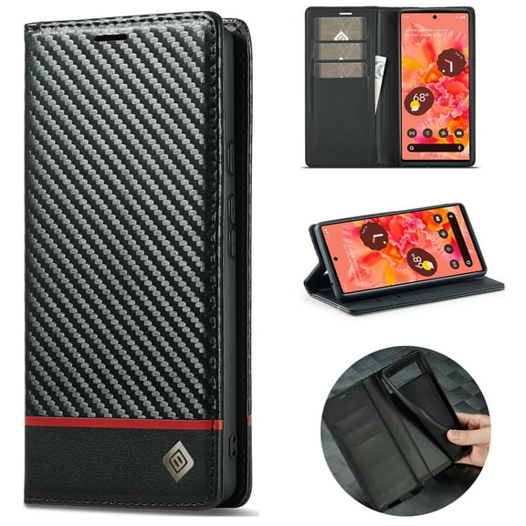 Allytech Case for Googel Pixel 6 Pro 5G 2021 Cover, Carbon Fiber Pattern Drop Protection Anti Shock protective TPU Slim Case with Card Slots Holder for Googel Pixel 6 Pro 6.7" 2021, Carbon Fiber Black