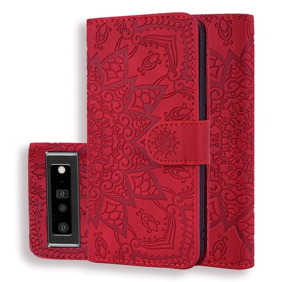 Allytech Case for Google Pixel 6 Case, Premium PU Leather Slim Fit Credit Cards Holder Kickstand Shockproof Protective TPU Back Cover Wallet Case for Google Pixel 6, Red