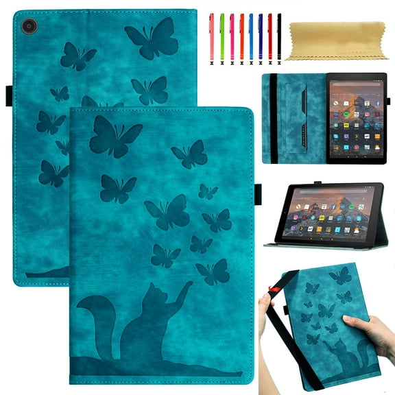 Allytech Case for Kindle Fire HD 10 Tablet 10.1" (9th/7th/5th Generation,2019/2017/2015) with Pen Holder & Card Pocket, Auto Sleep Wake Multi-Angle Viewing Shockproof Soft TPU Back Cover, Green