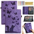 thumbnail image 1 of Allytech Case for Kindle Fire HD 10 Tablet 10.1" (9th/7th/5th Generation,2019/2017/2015) with Pen Holder & Card Pocket, Auto Sleep Wake Multi-Angle Viewing Shockproof Soft TPU Back Cover, Purple, 1 of 10