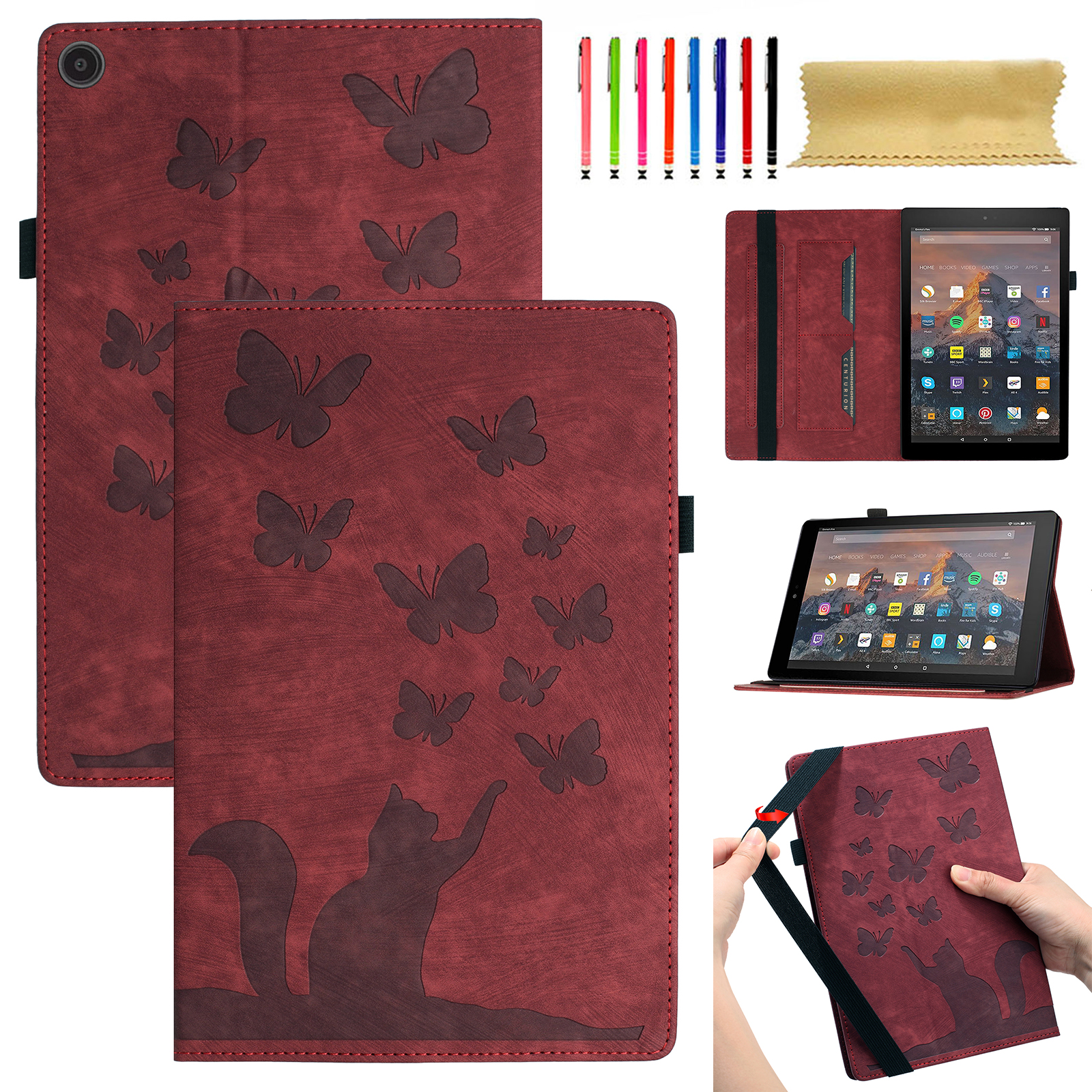 Hülle Für Amazon Fire HD 10 (2019/2017/2015) – PU Leder Mit Eulen-Muster, Standfunktion & Kartenfächern