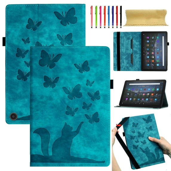 Allytech Case for Kindle Fire HD 8 & 8 Plus Tablet (12th Gen 2022 & 10th Gen 2020 Release) with Pen Holder & Card Pocket, Auto Sleep Wake Multi-Angle Viewing Shockproof Soft TPU Back Cover, Green
