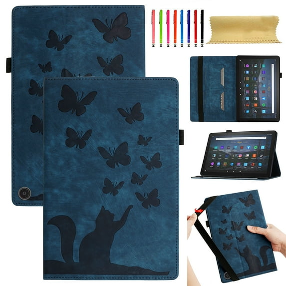 Allytech Case for Kindle Fire HD 8 & 8 Plus Tablet (12th Gen 2022 & 10th Gen 2020 Release) with Pen Holder & Card Pocket, Auto Sleep Wake Multi-Angle Viewing Shockproof Soft TPU Back Cover, Blue