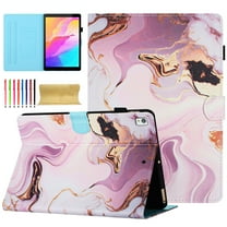 Allytech Case for Lenovo M10 Gen 3 10.1 Inch 2022 with Pen Holder & Card Slots, Multi-Angle Viewing Stand PU Leather Magnetic Clasp Shockproof Flip Case, Gold Pink Marble