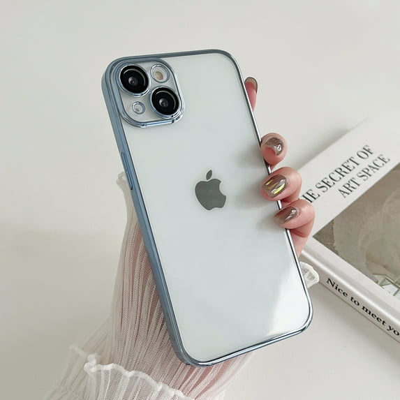 Allytech Case with Lens Film for iPhone 11 6.1 Inch, Clear Simple Exquisite Style PC Plating Frame Scratch Resistant Protective Case for iPhone 11, Blue
