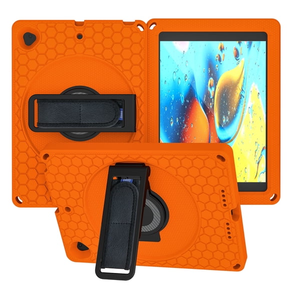 Allytech Case for New iPad 10.2 inch, Heavy Duty Shockproof Rugged Case with Shoulder Strap, Kickstand, Hand Strap, Protective Shell for iPad 9th/8th/7th Gen 2021/2020/2019, Orange