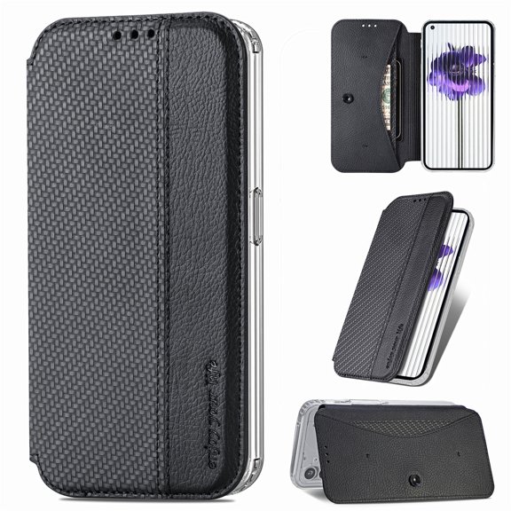 Allytech Case for Nothing Phone (1) Clear Back Cover, PU Leather and TPU Bumper Stand Card Slots Sucker Design Wallet Cover for Nothing Phone 1, Black