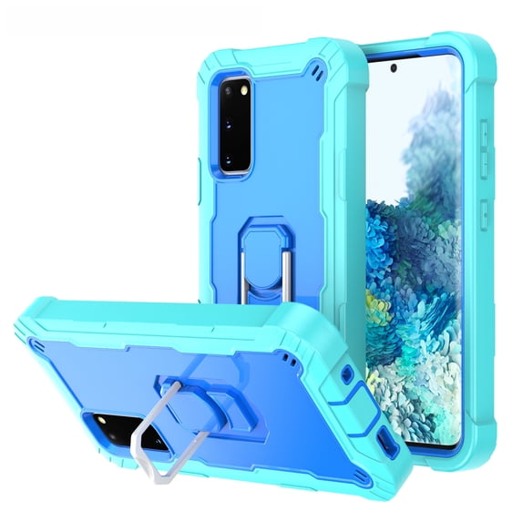 Allytech Case for Samsung Galaxy A02S 6.5 inch, Three Layer Hybrid Hard PC Soft TPU Rubber Shockproof Kickstand Heavy Duty Case for Galaxy A02S 2021 Release(6.5"), Green + Blue