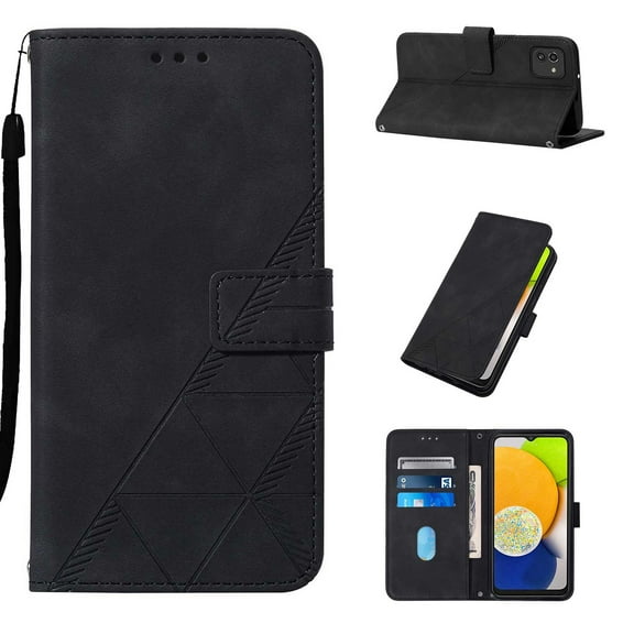 Allytech Case for Samsung Galaxy A03 Cover with Card Holder Folio Wallet Case, Kickstand PU Leather Magnetic Closure Soft TPU Back Protective Cover with Hand Strap for Galaxy A03, Black