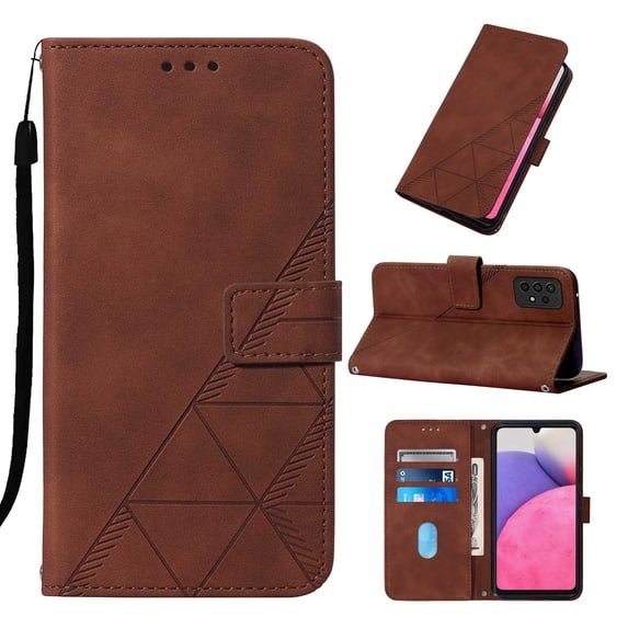 Allytech Case for Samsung Galaxy A33 5G Cover with Card Holder Folio Wallet Case, Kickstand PU Leather Magnetic Closure Soft TPU Back Protective Cover with Hand Strap for Galaxy A33 5G, Brown
