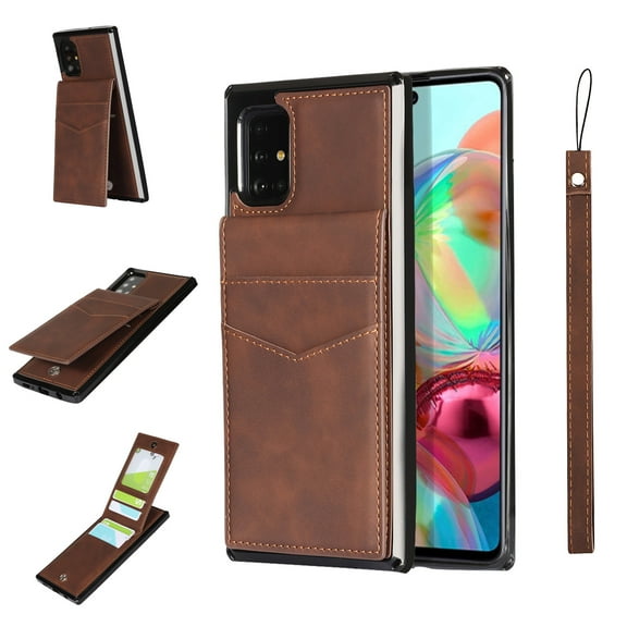Allytech Case for Samsung Galaxy A71 4G Back Wallet Cover, PU Leather Folio Flip Card Holder Non-Slip Stand Detachable Hand Strap Magnetic Snap Case with ID Card Slots (6 Card Pockets), Brown