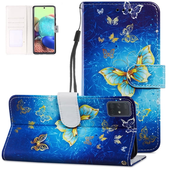 Allytech Case for Samsung Galaxy A71 4G Version(NOT Fit A71 5G), Card Holder Kickstand Anti-Scratch Magnet Closure Wrist Strap PU Leather Protective Cover for Galaxy A71 4G 6.7", Gold Butterfly