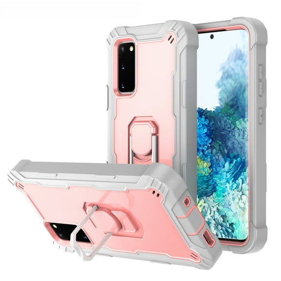 Allytech Case for Samsung Galaxy S20FE 5G 6.5 inch, Three Layer Hybrid Hard PC Soft TPU Rubber Shockproof Kickstand Heavy Duty Case for Galaxy S20 FE 5G 2020 Release(6.5"), Gray + Rosegold