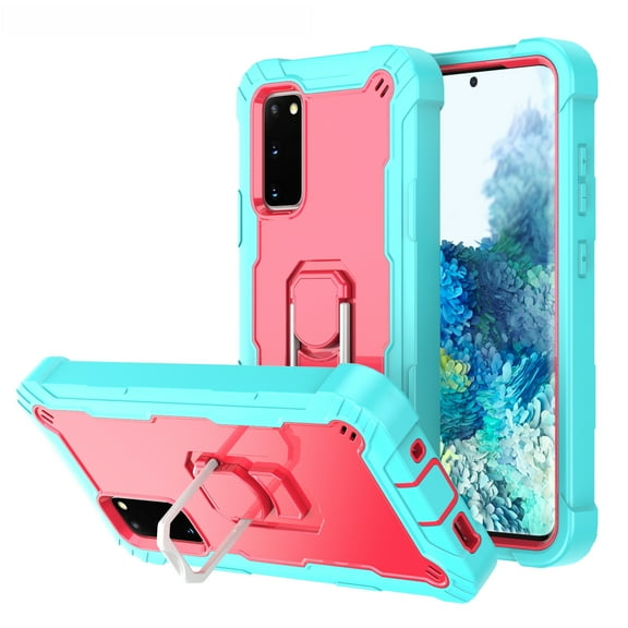 Allytech Case for Samsung Galaxy S20FE 5G 6.5 inch, Three Layer Hybrid Hard PC Soft TPU Rubber Shockproof Kickstand Heavy Duty Case for Galaxy S20 FE 5G 2020 Release(6.5"), Green   Rose